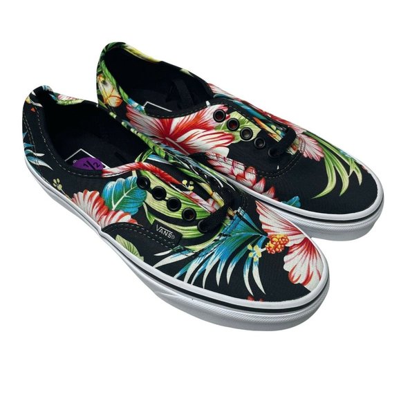 vans authentic hawaiian floral black shoes